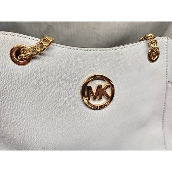 Michael Kors Jet Set Travel Tote Chain Shoulder Leather Blue Pre-Owned! - Picture 3 of 12